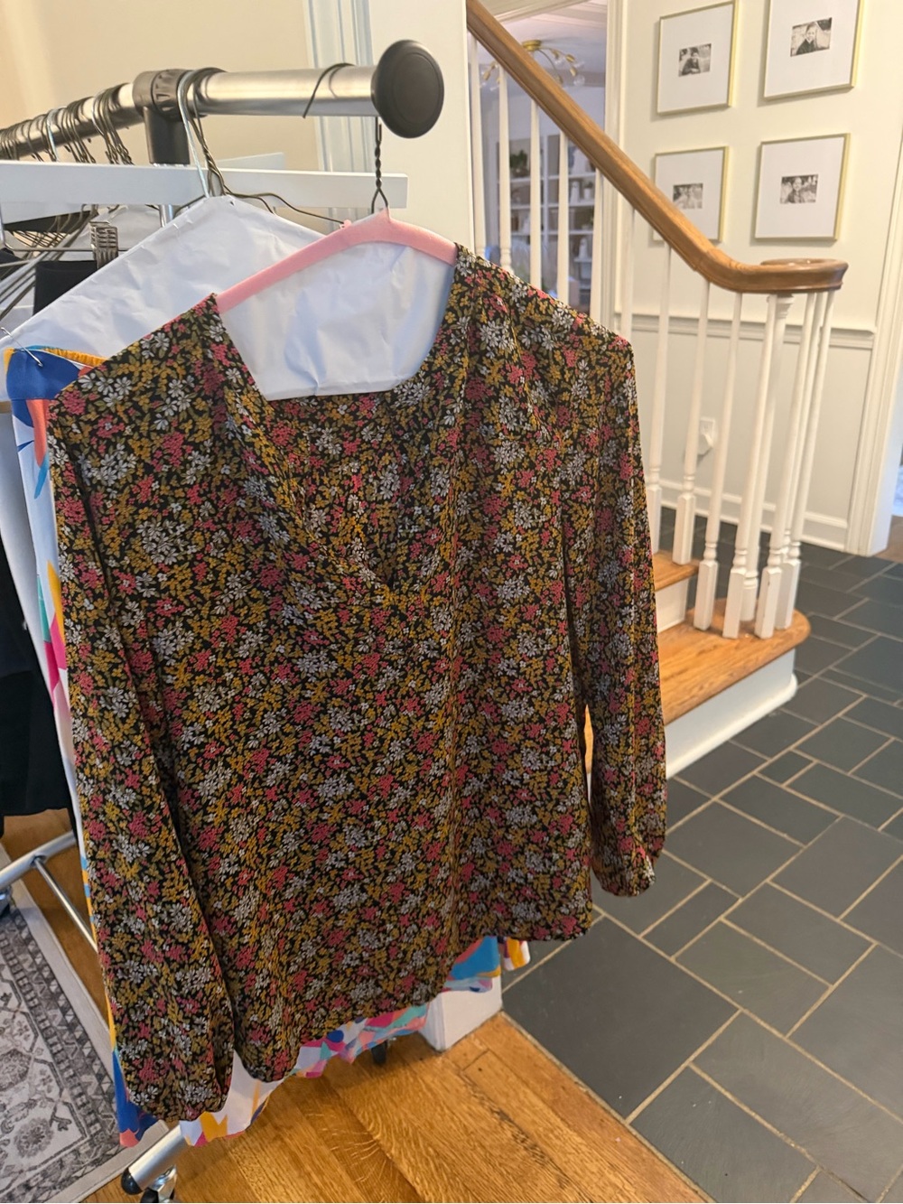 LOFT Girls' Floral Long Sleeve Top - Black with Pink & Yellow Accents